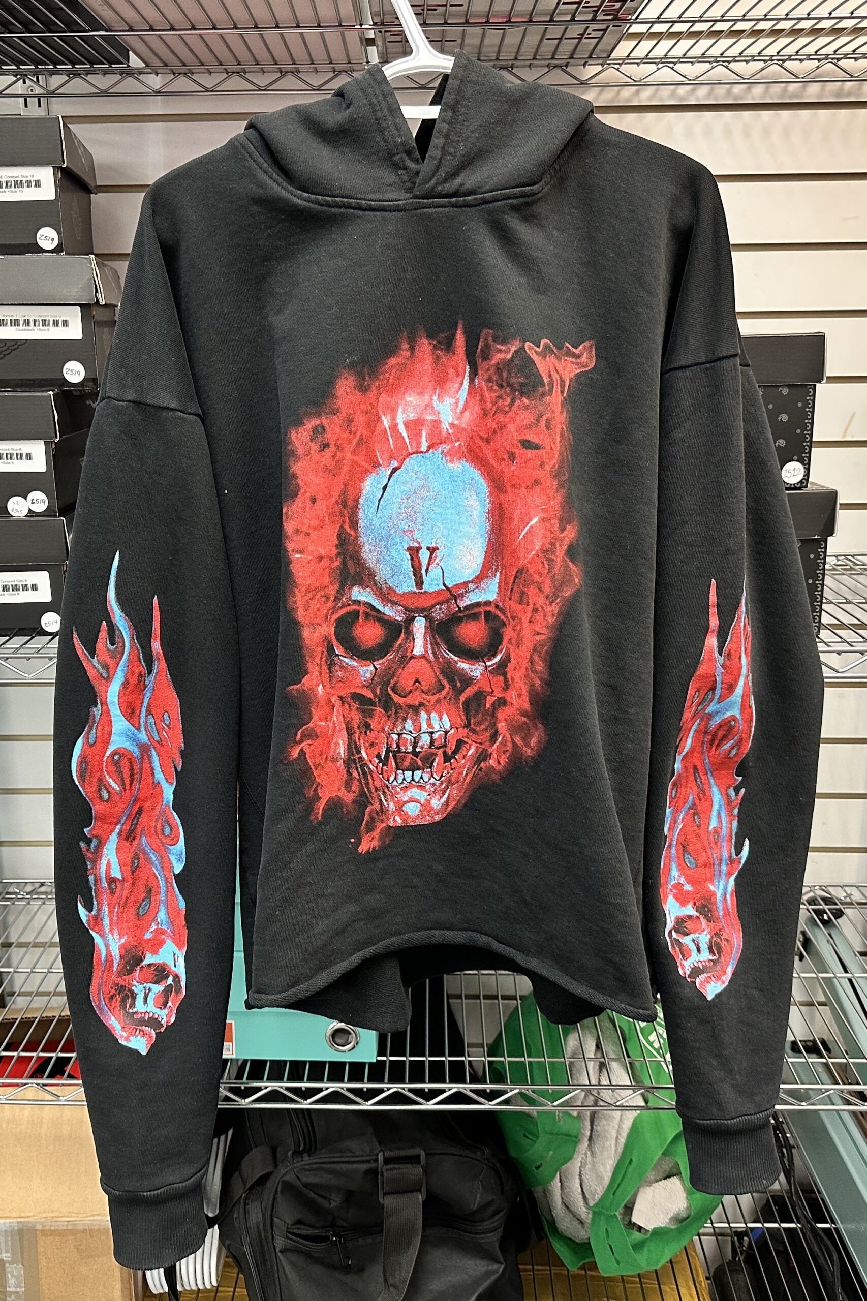 Preowned Vlone Skully Red Flame Hoodie Black Size M