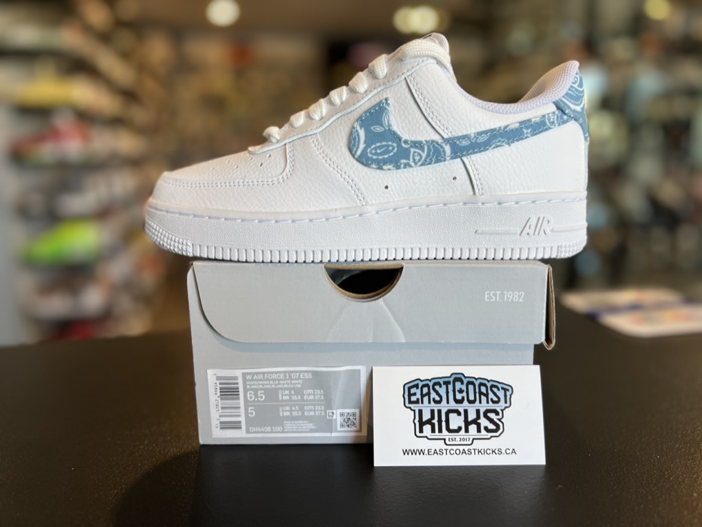 Nike Air Force 1 Low ’07 Essential White Worn Blue Paisley Size 6.5W/5Y