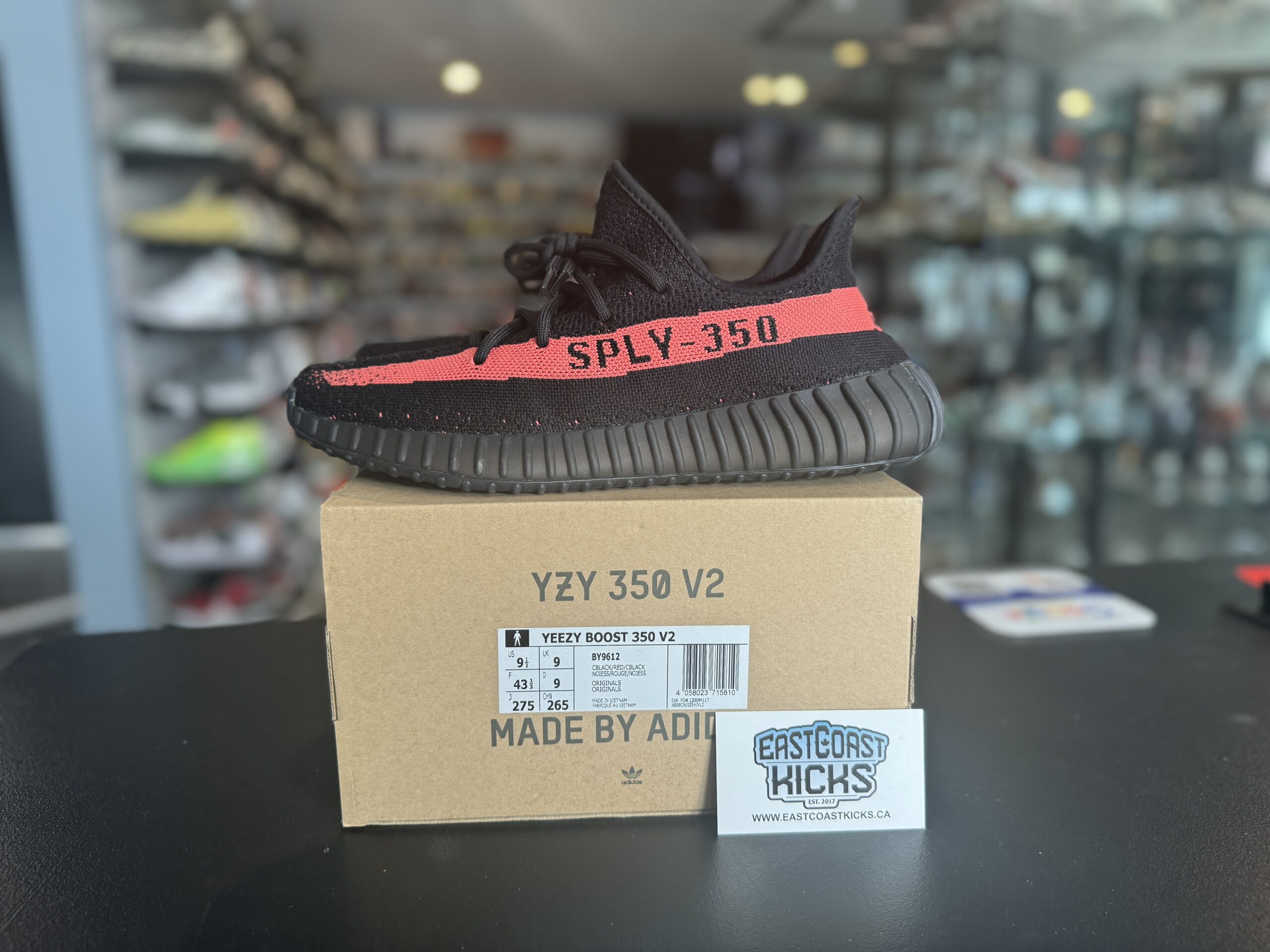 Preowned Adidas Yeezy Boost 350 V2 Core Black Red Size 9.5