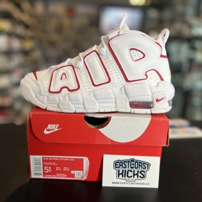 Preowned Nike Air More Uptempo White Varsity Red Outline Size 5.5Y