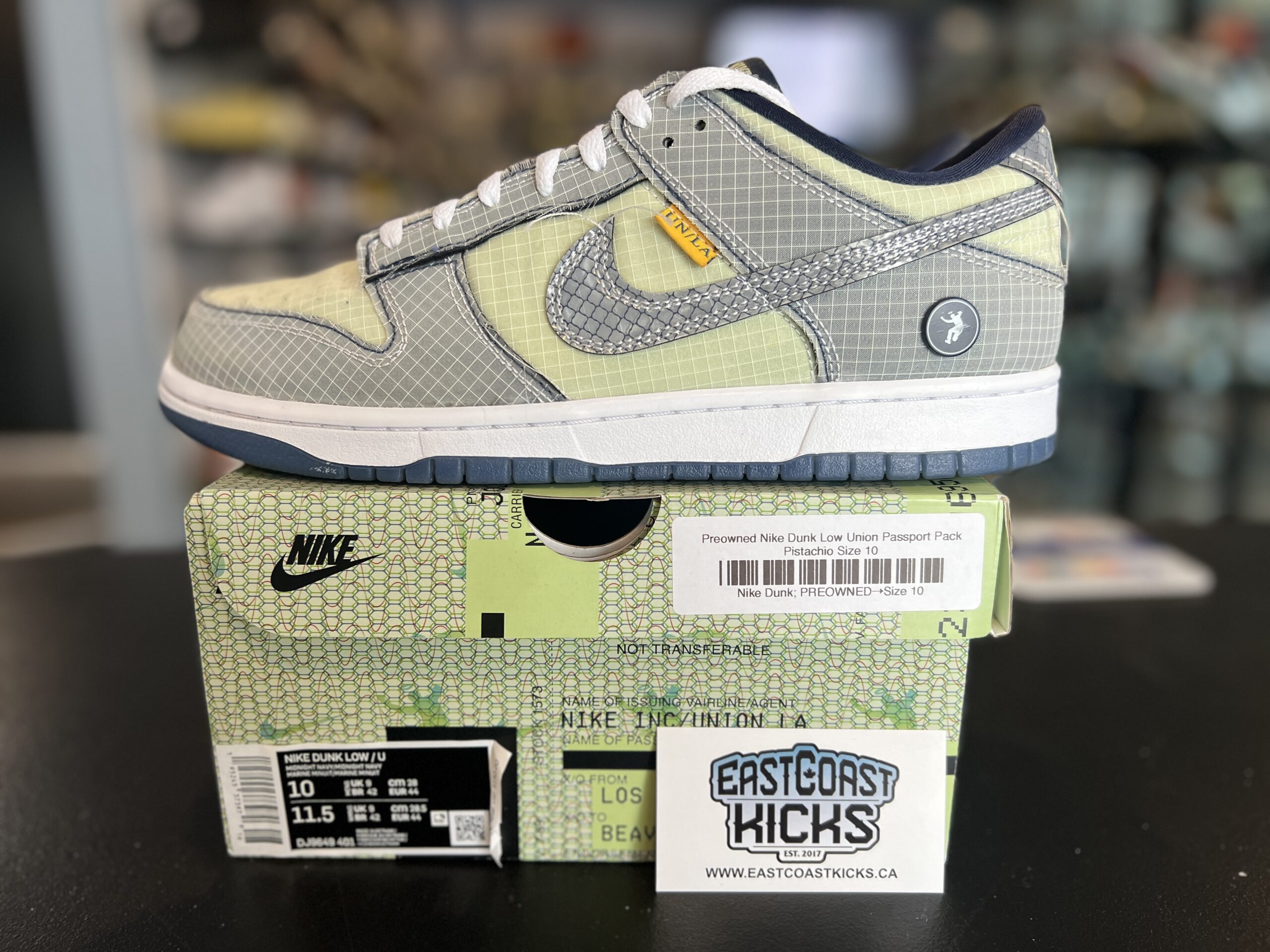 Preowned Nike Dunk Low Union Passport Pack Pistachio Size 10