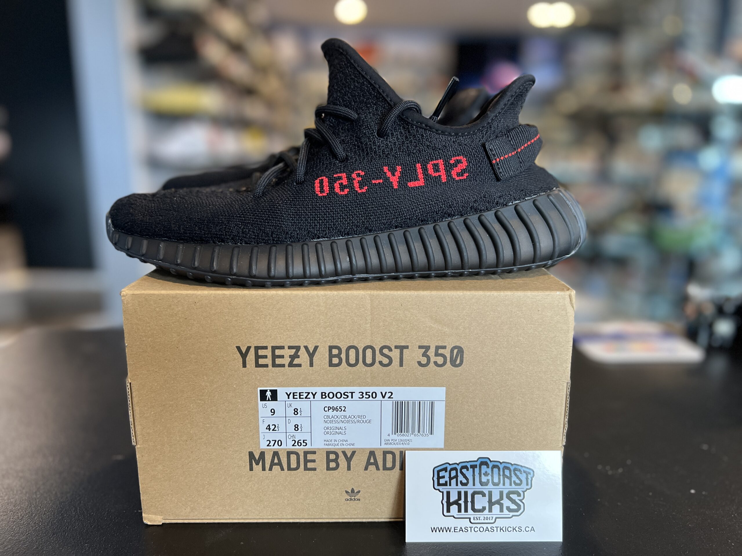 Preowned Adidas Yeezy Boost 350 V2 Black Red Size 9