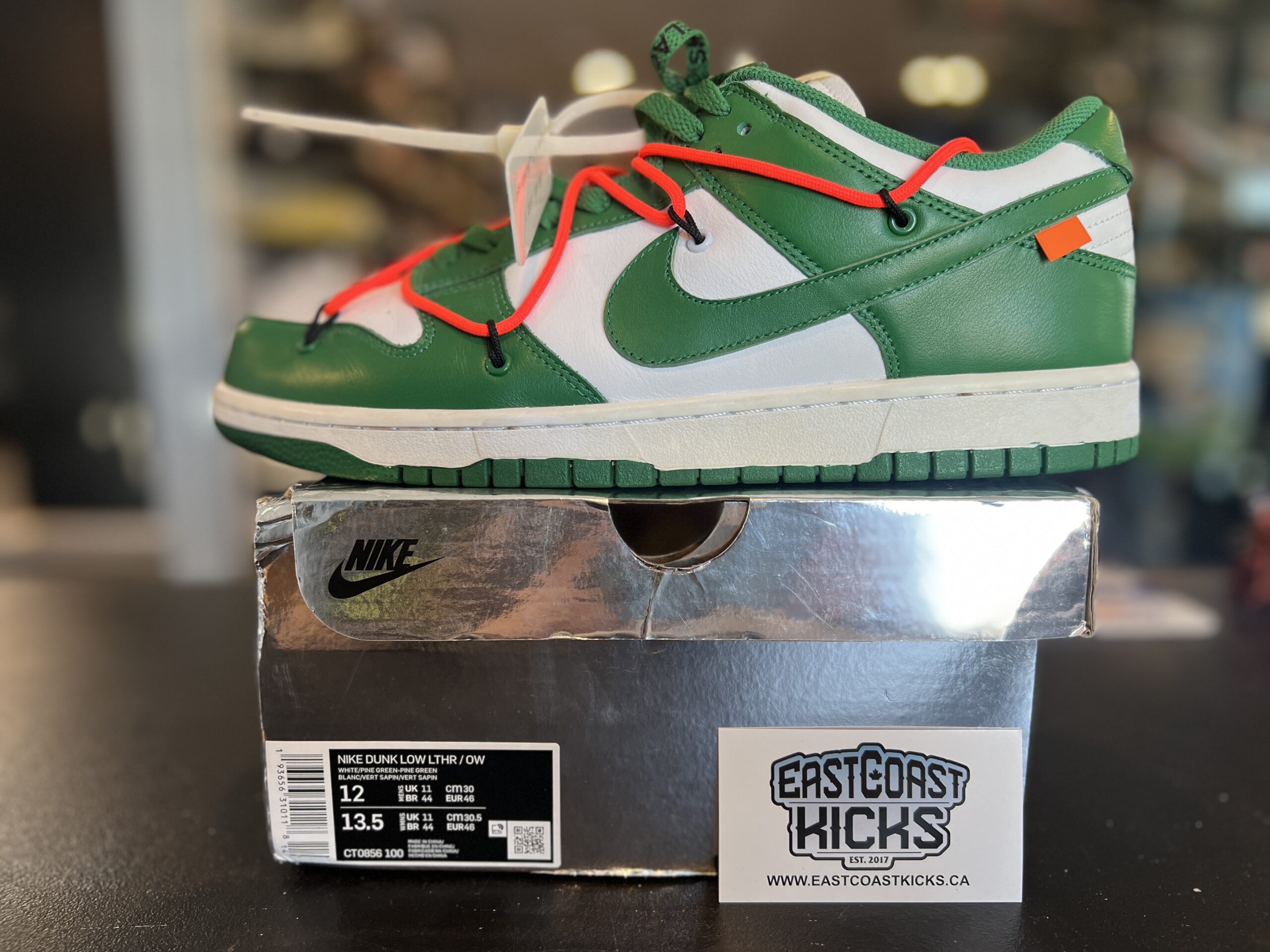 Preowned Nike Dunk Low Off-White Pine Green Size 12