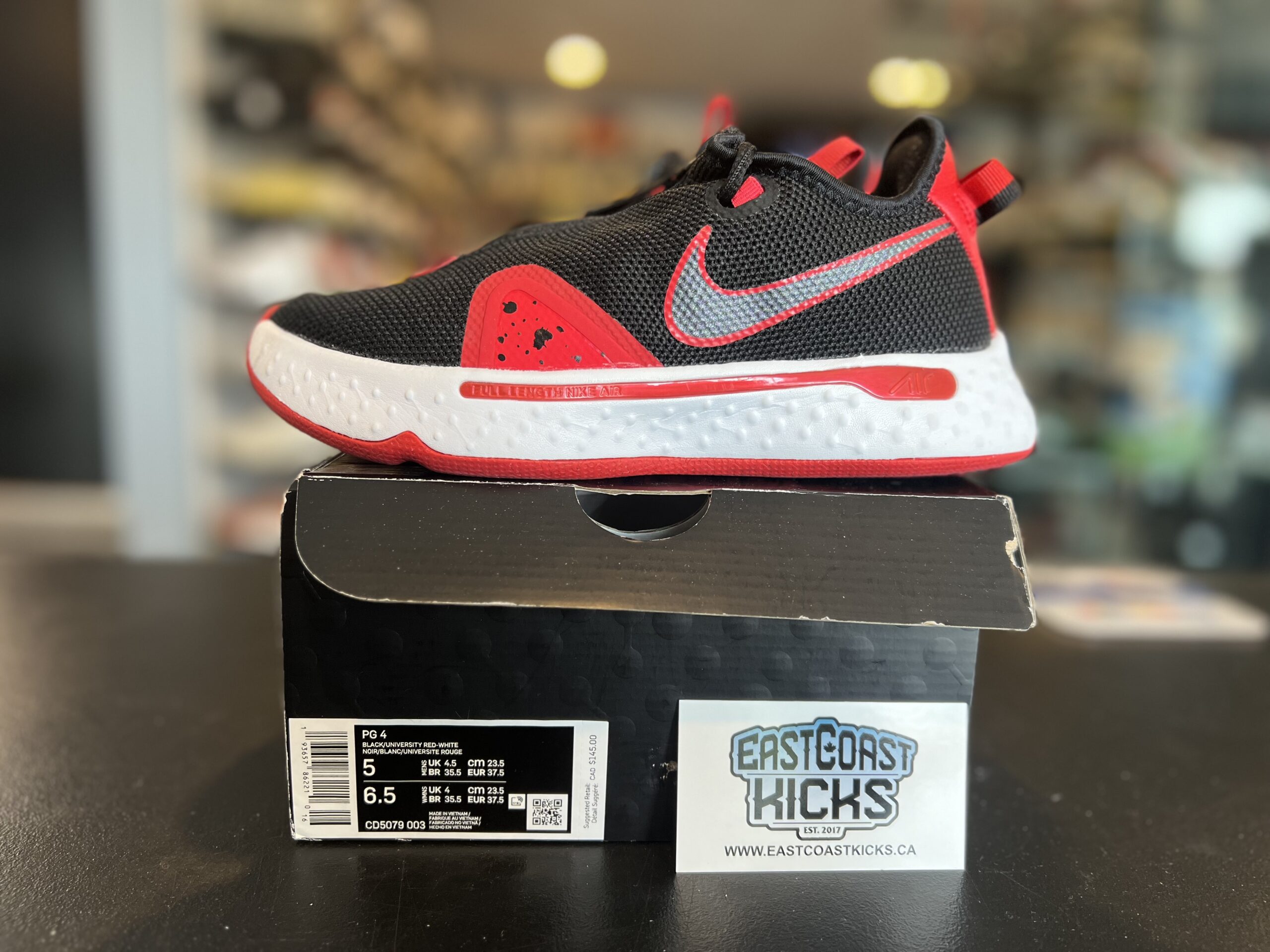 Preowned Nike PG 4 Black Red Size 5Y