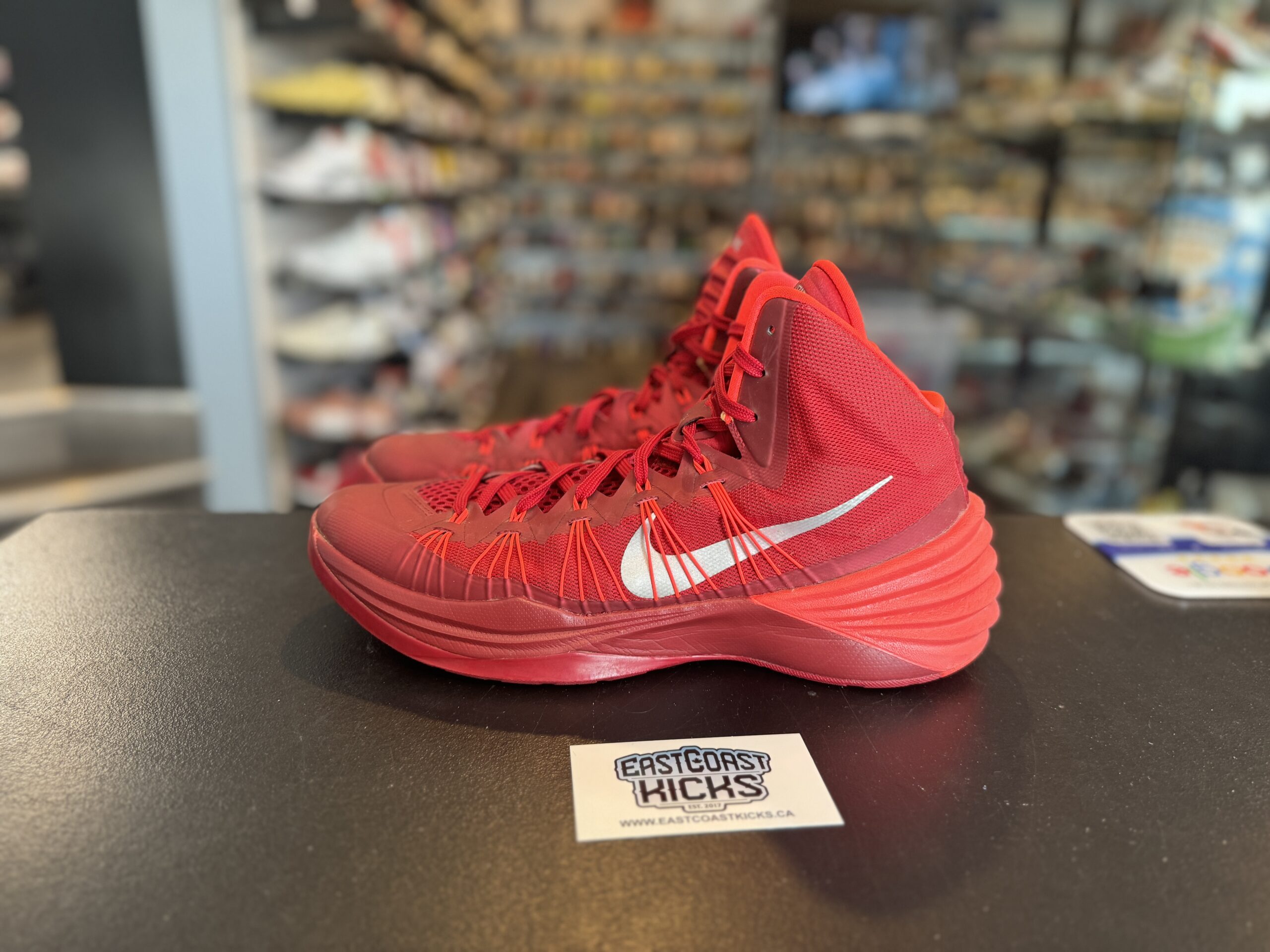 Preowned Nike Hyperdunk 2013 University Red Metallic Silver Black Size 13 East Coast Kicks