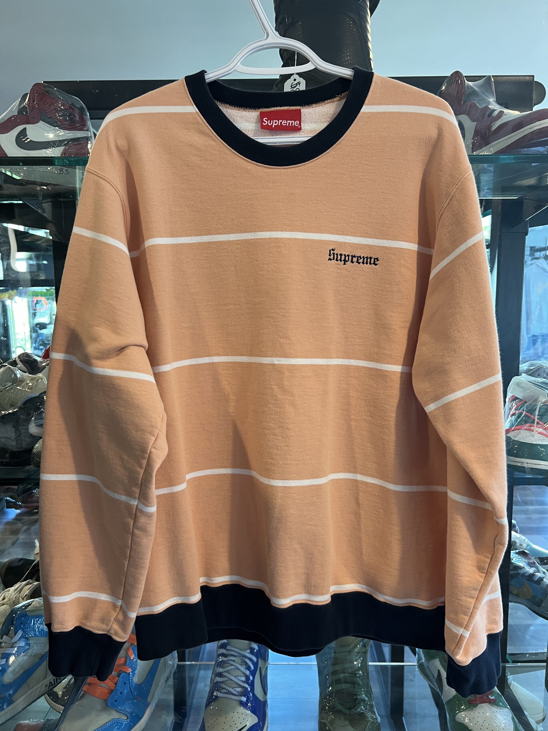 Preowned Supreme Striped Crewneck Peach Size L