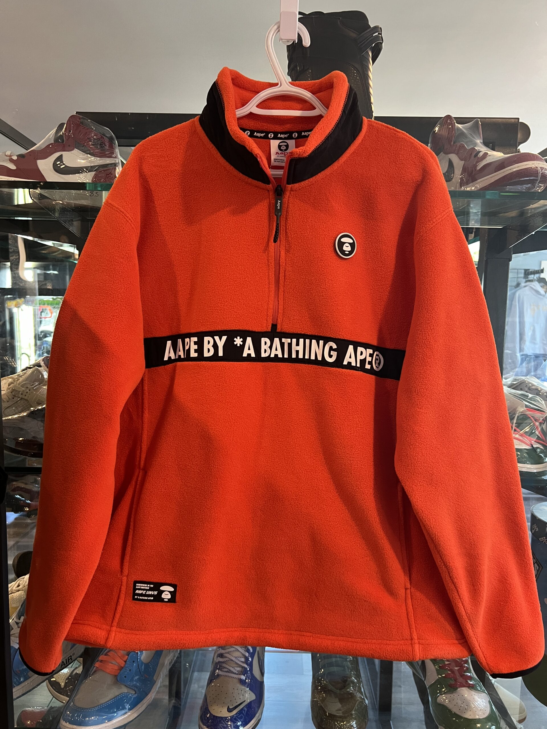 AAPE By A Bathing Ape Logo Orange Fleece Pullover Size Asia XL/US L