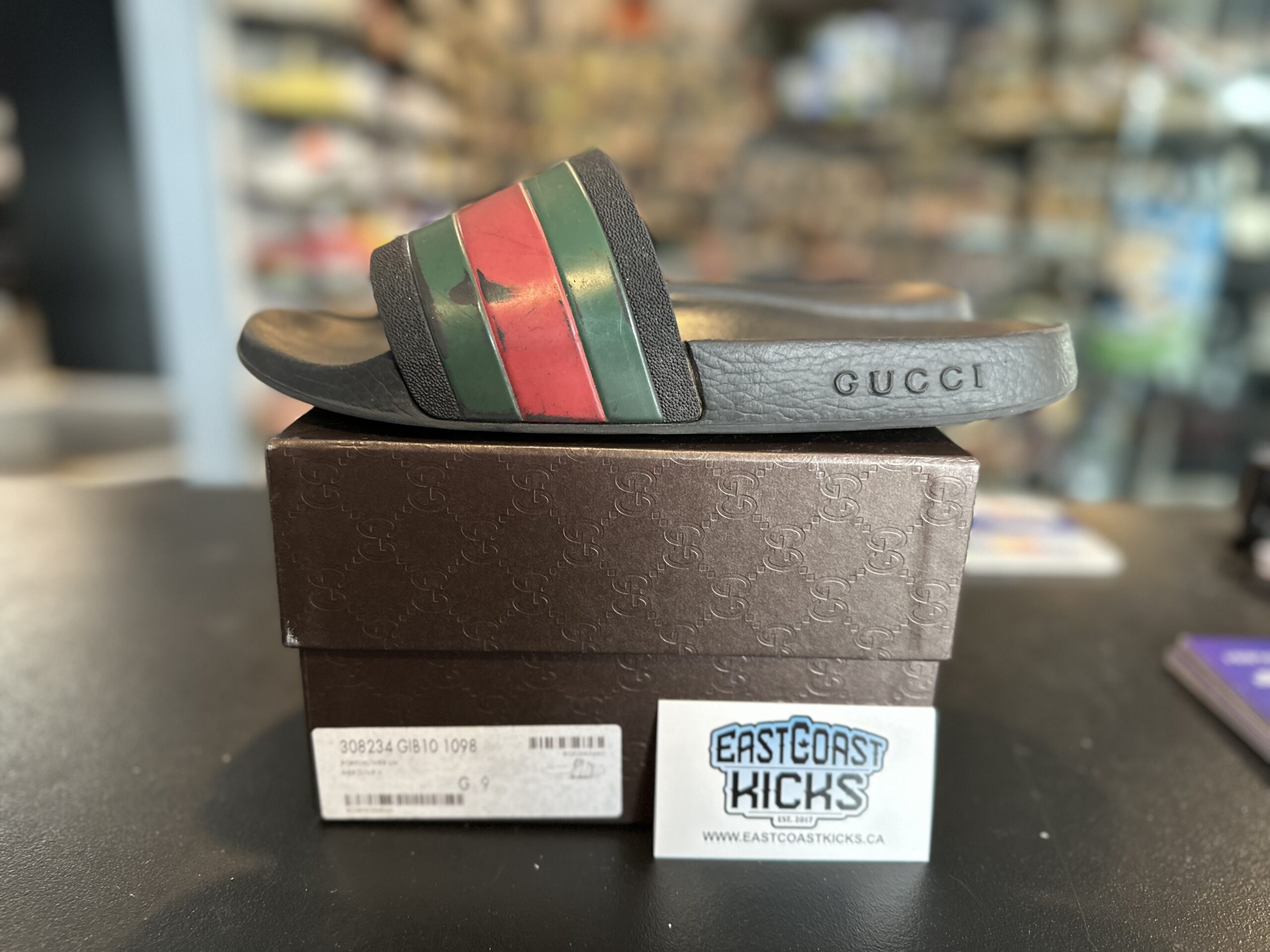 Preowned Gucci Rubber Slides Red Green Size EU9 / US9.5