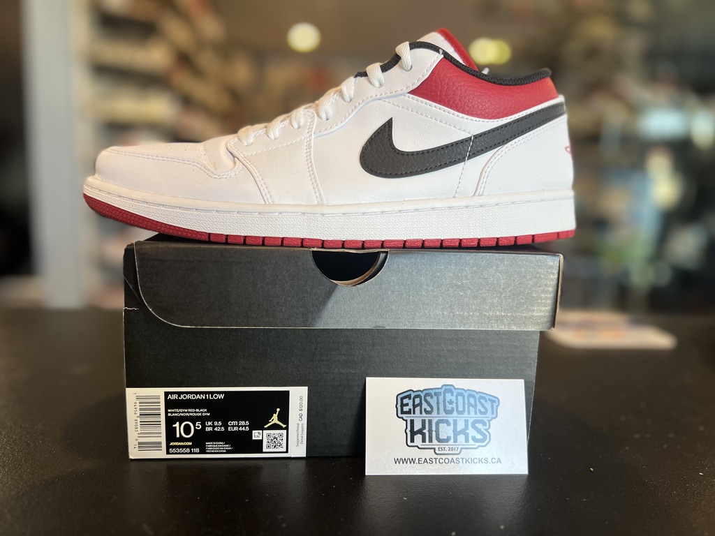 Preowned Jordan 1 Low White University Red Black Size 10.5