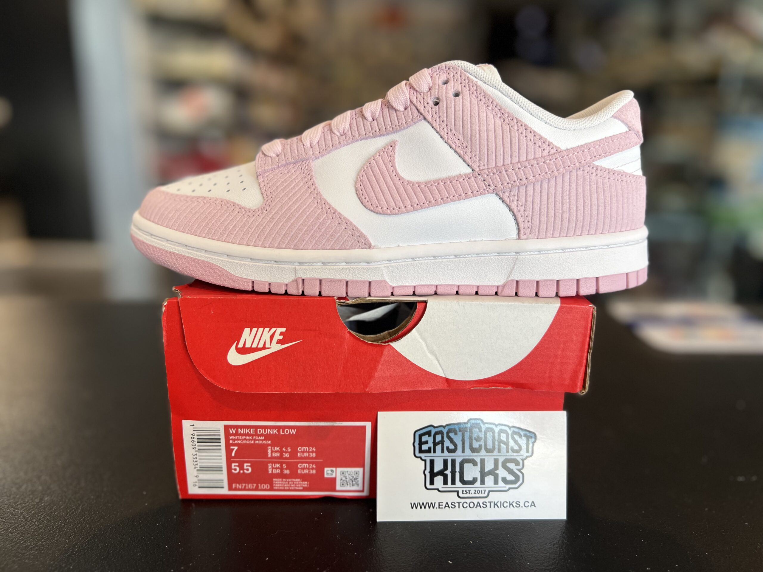 Nike Dunk Low Pink Corduroy Size 7w/5.5Y