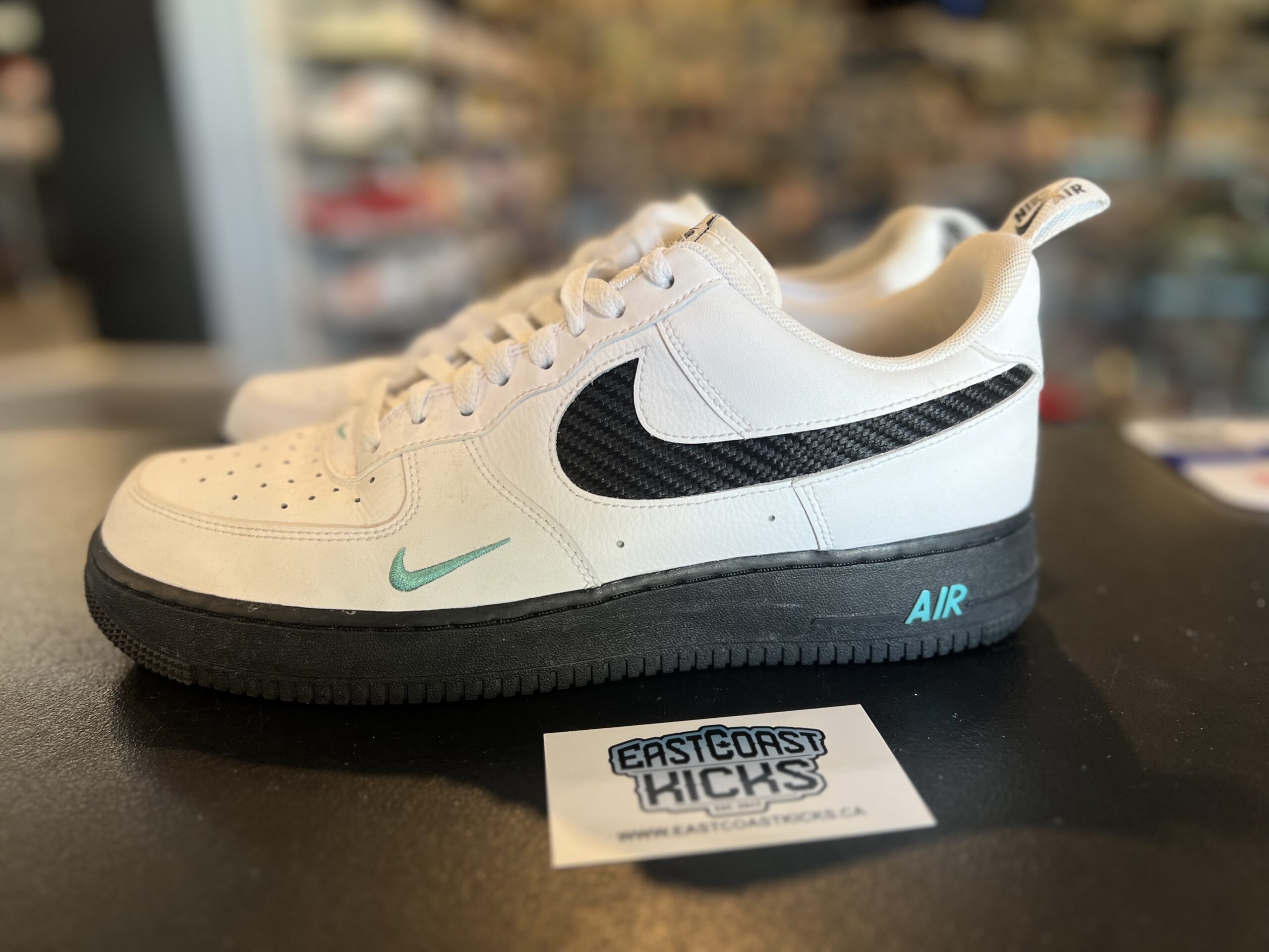 Preowned Nike Air Force 1 Low White Black Teal Size 11