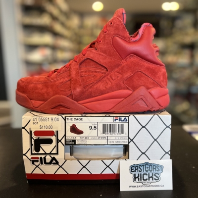 Preowned Fila The Cage Red Suede Size 9.5