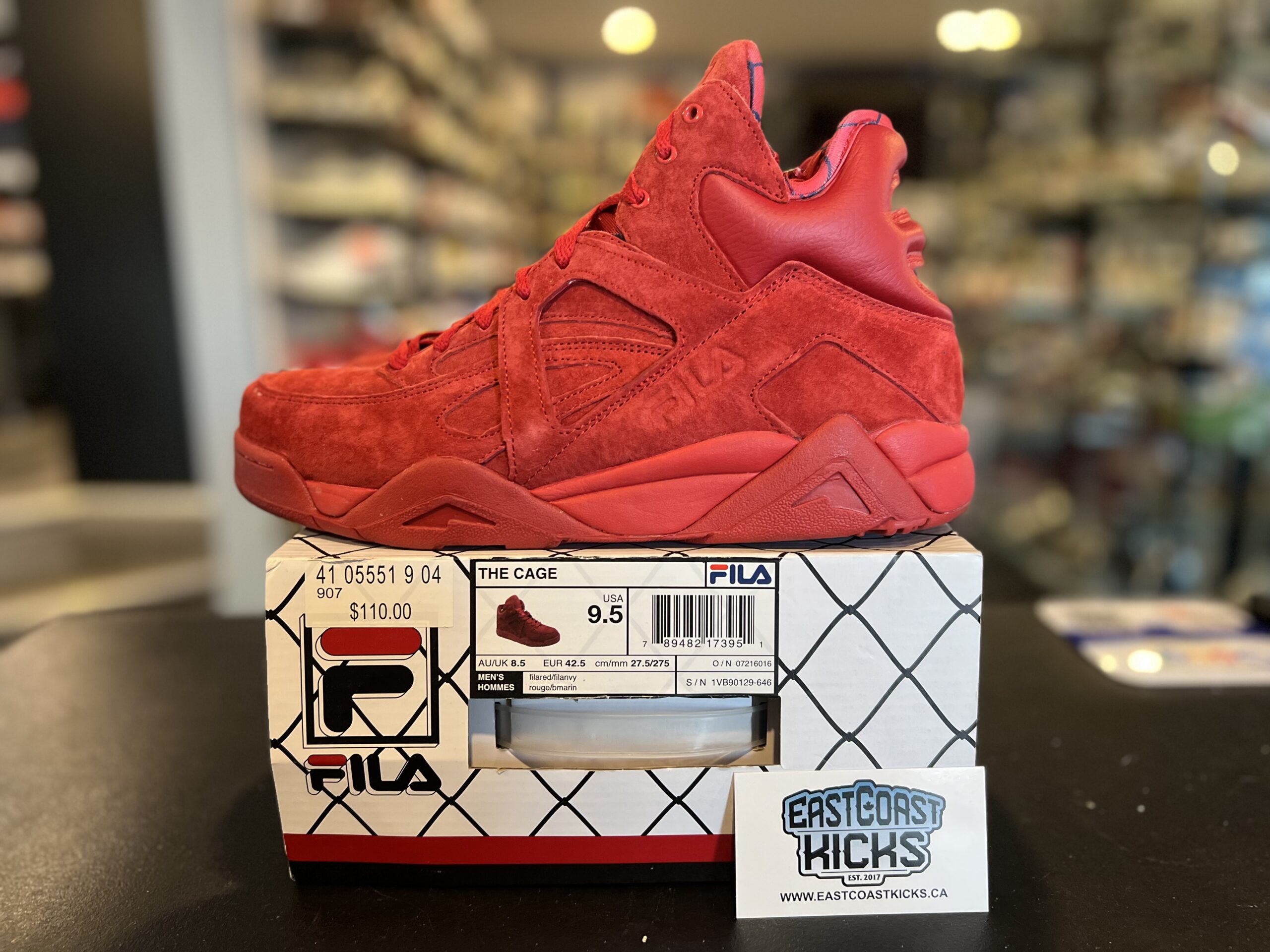 Preowned Fila The Cage Red Suede Size 9.5