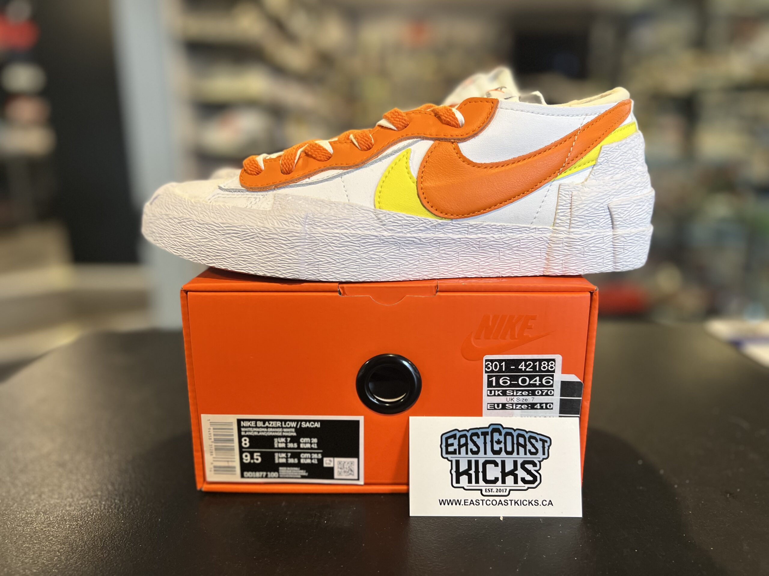 Preowned Nike Blazer Low Sacai White Magma Orange Size 8