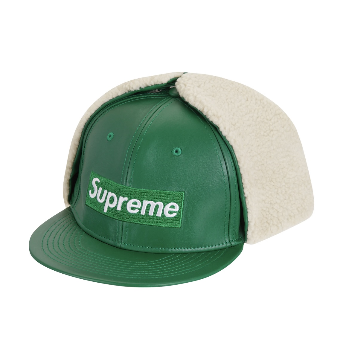 Supreme Leather Earflap Box Logo New Era Green Size 7 1/8