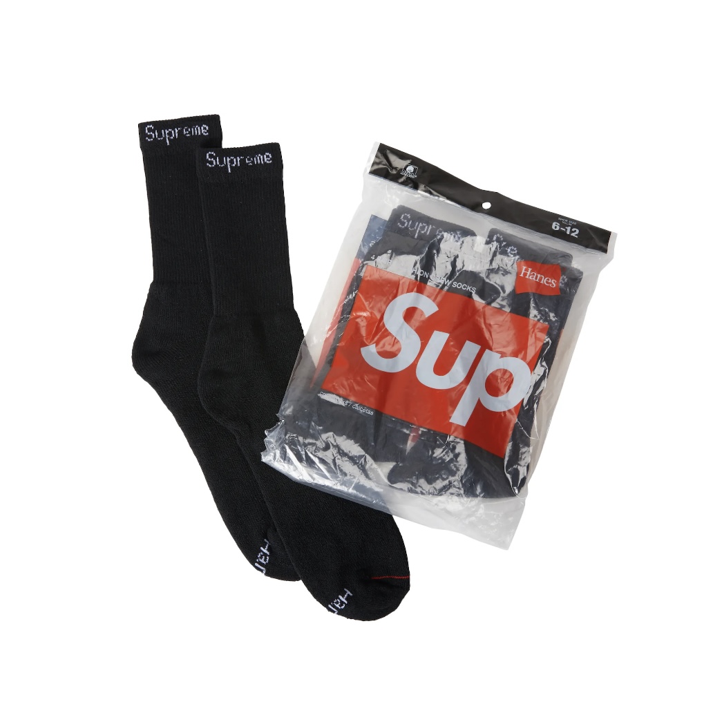 Supreme Hanes Crew Socks 4 Pack Black Size 6-12