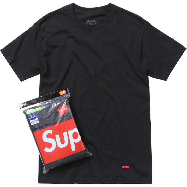 Supreme Hanes Tagless Tees 3 Pack Black Size M