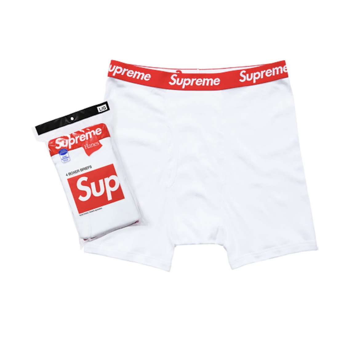 Supreme Hanes Boxer Briefs 4 Pack White Size L