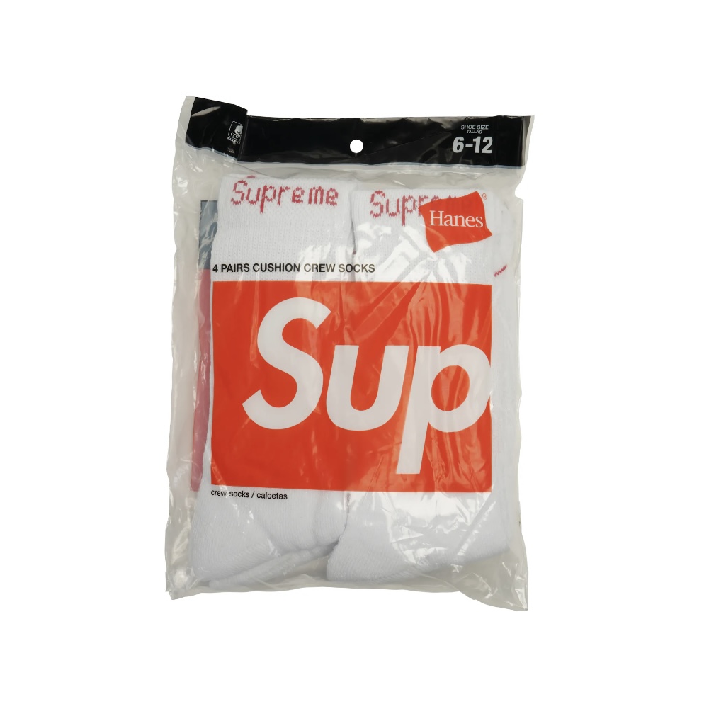 Supreme Hanes Crew Socks 4 Pack White Size 8-12