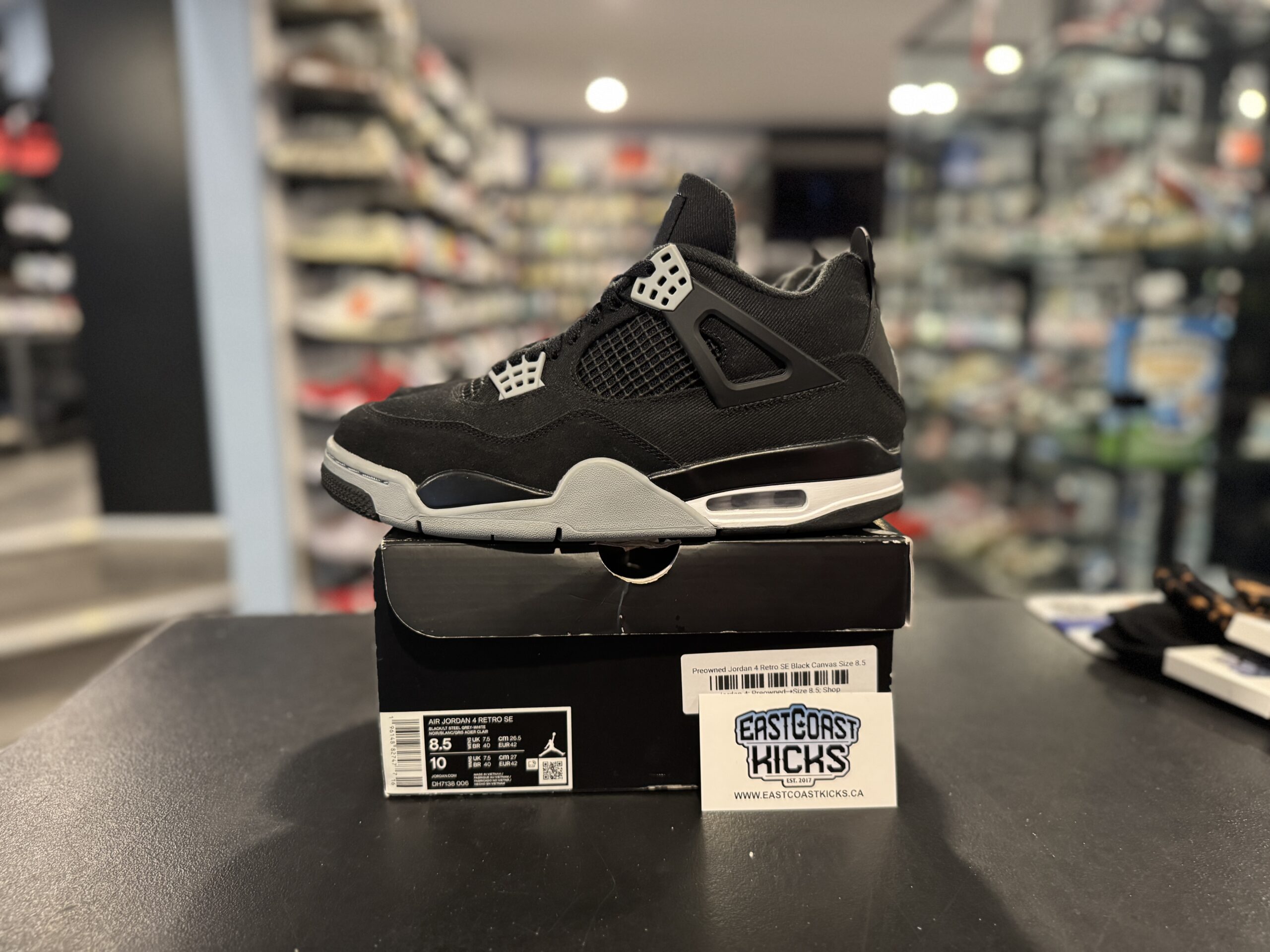 Preowned Jordan 4 Retro SE Black Canvas Size 8.5