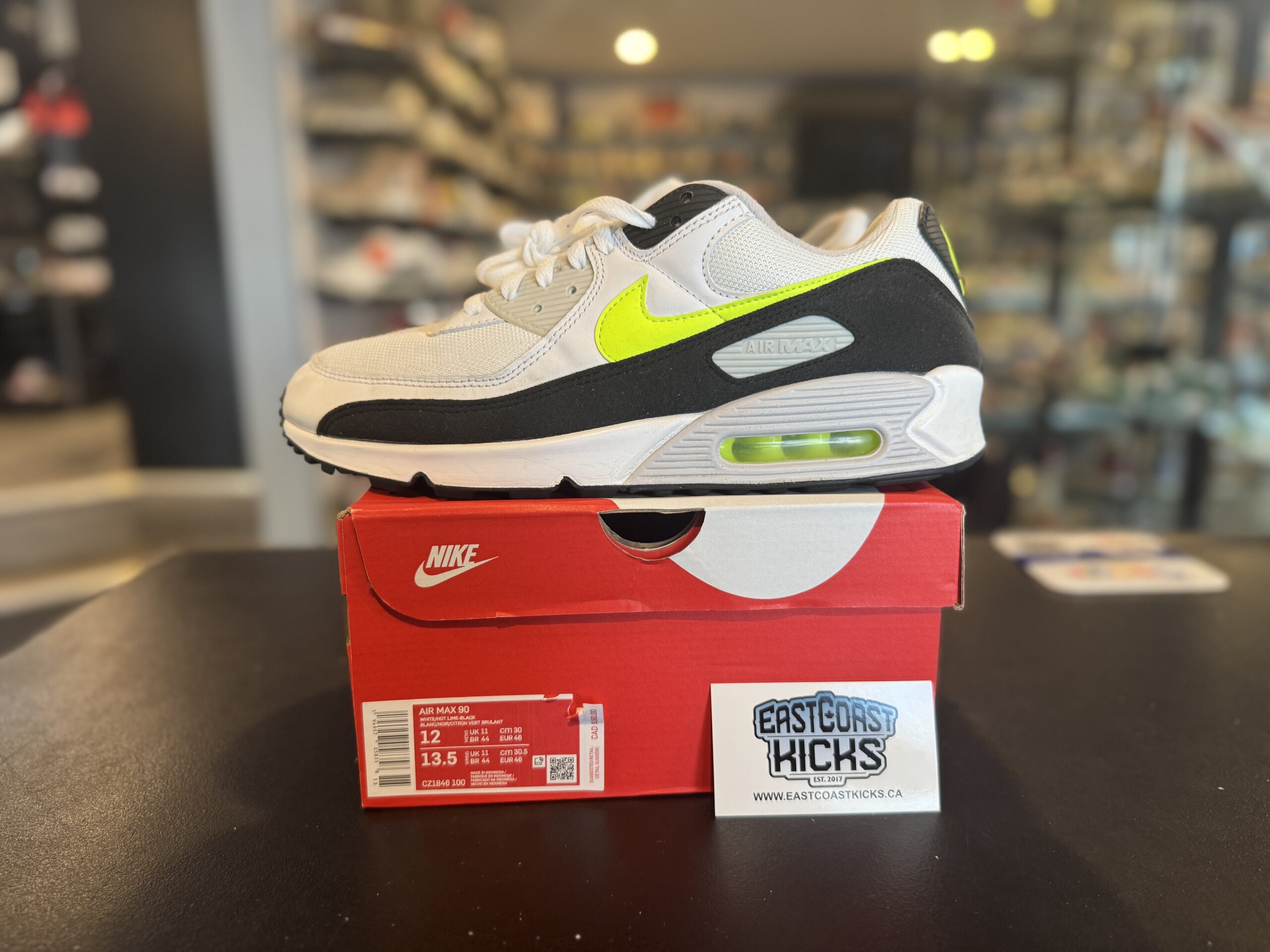 Preowned Nike Air Max 90 White Hot Lime Size 12