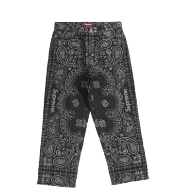Supreme Bandana Jacquard Baggy Jean Black Size 34