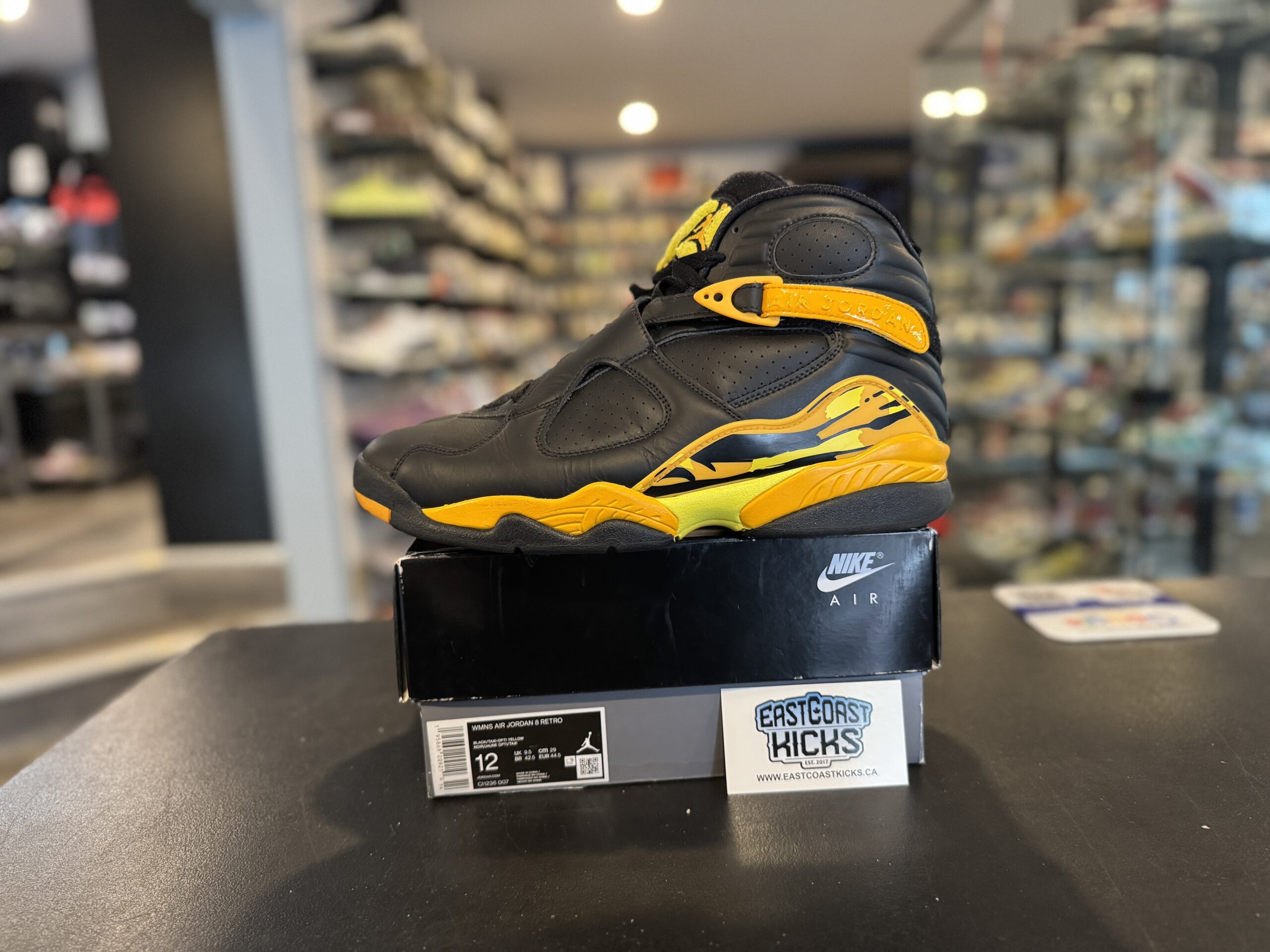 Preowned Jordan 8 Retro Taxi Yellow Black Size 12W / 10.5M