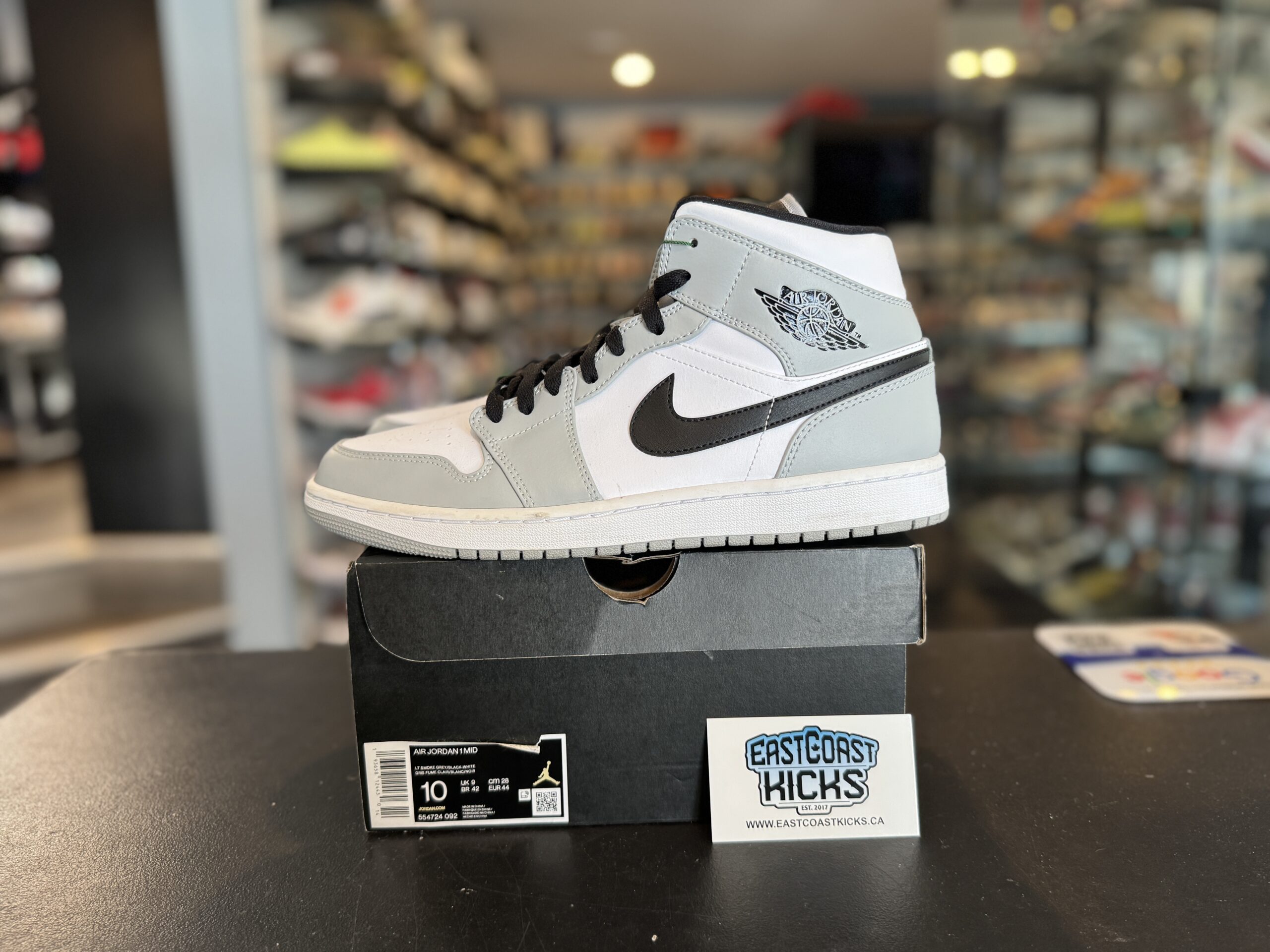 Preowned Jordan 1 Mid Light Smoke Grey Size 10