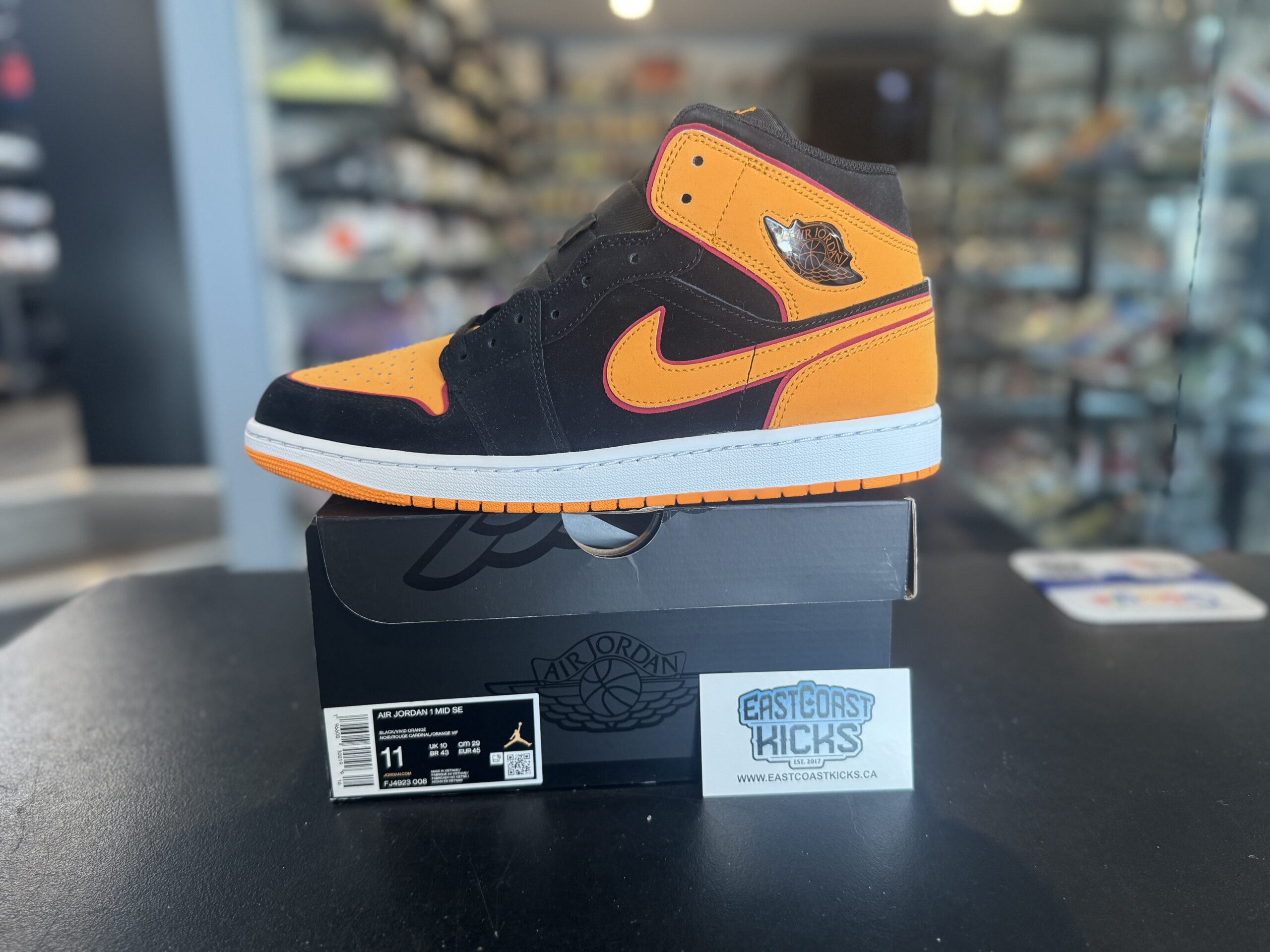 Jordan 1 Mid Fat Tongue Black Orange Size 11