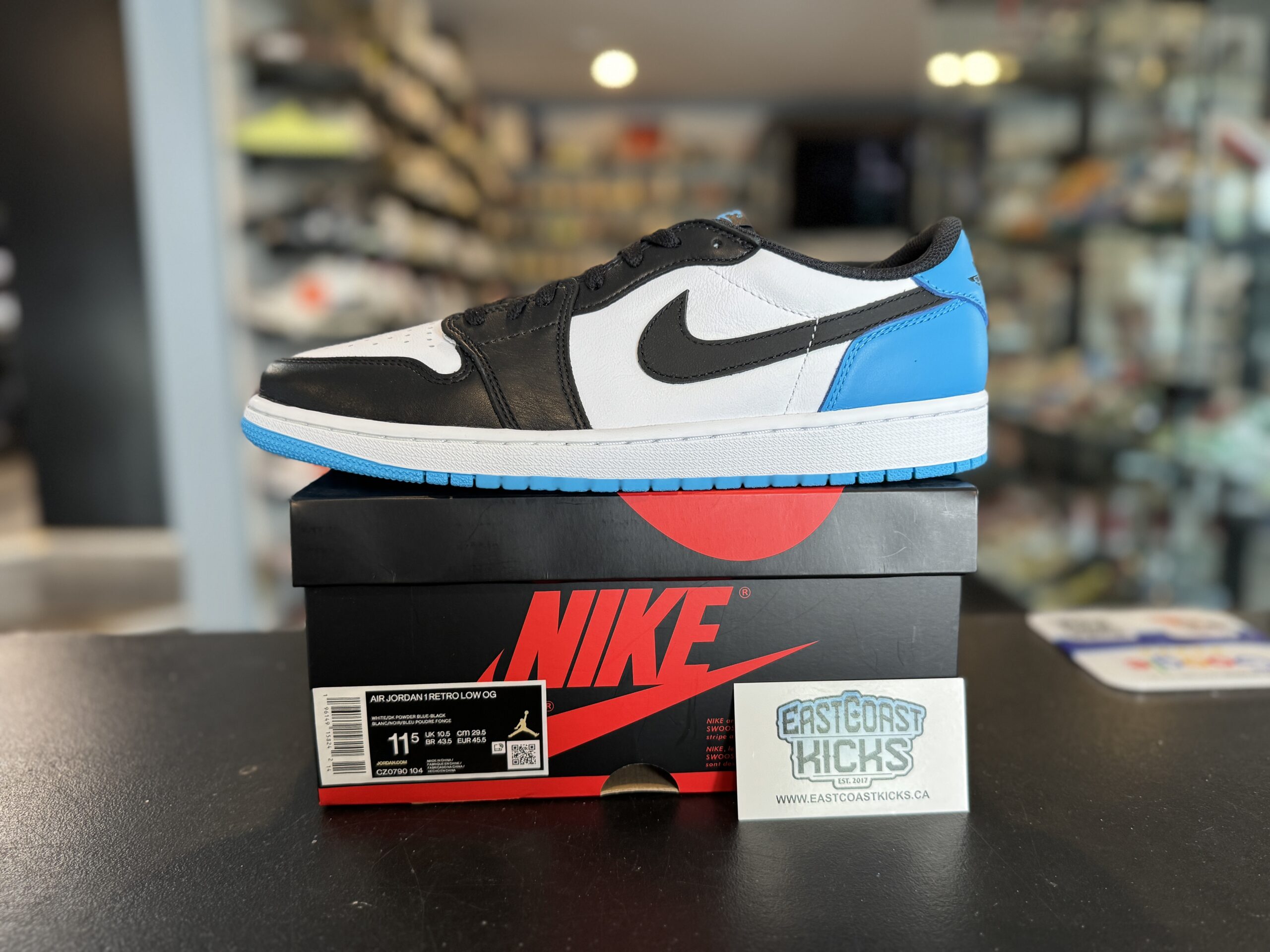 Jordan 1 Retro Low OG Black Dark Powder Blue Size 11.5