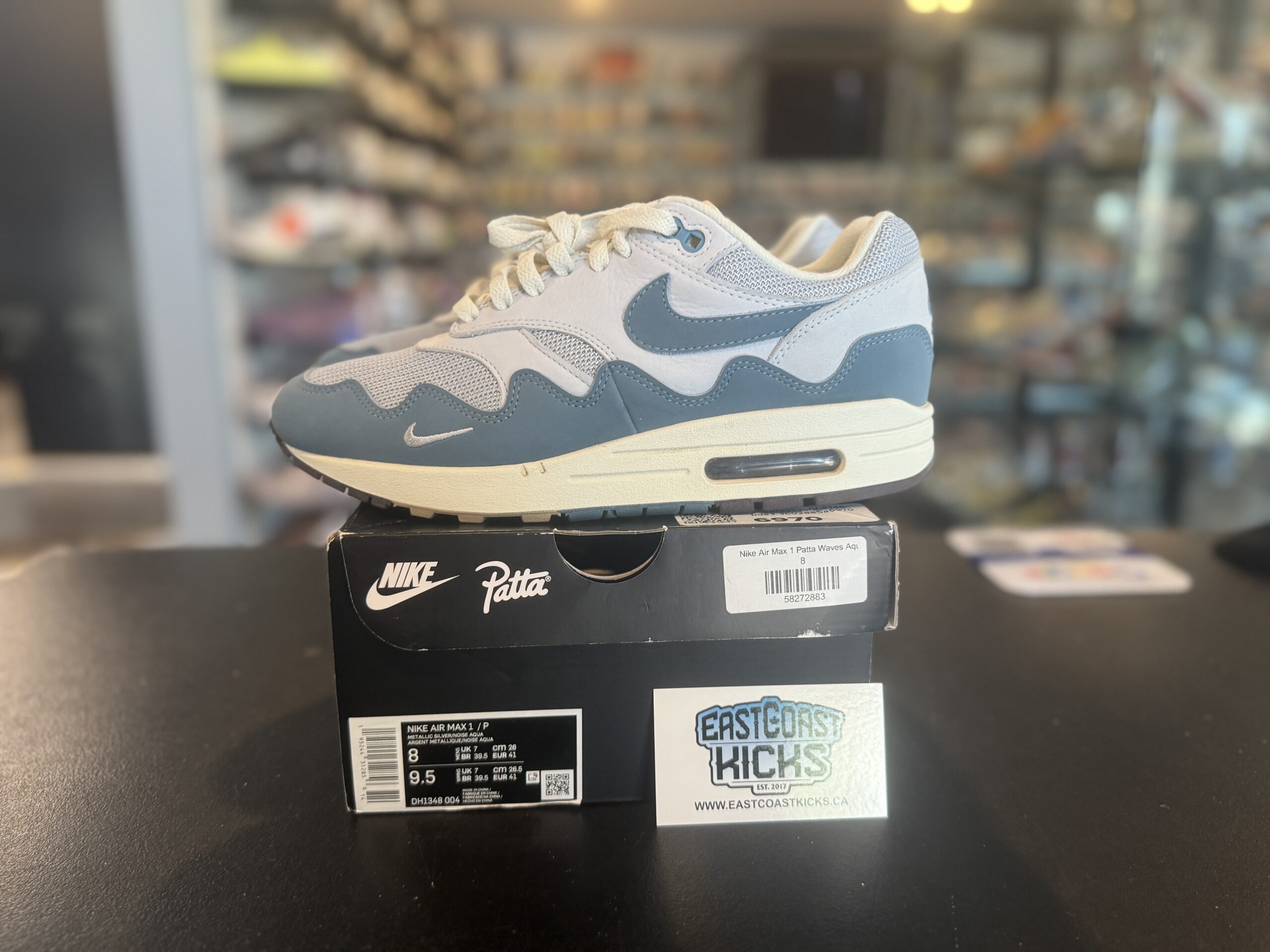 Preowned Nike Air Max 1 Patta Waves Noise Aqua (With Bracelet) Size 8