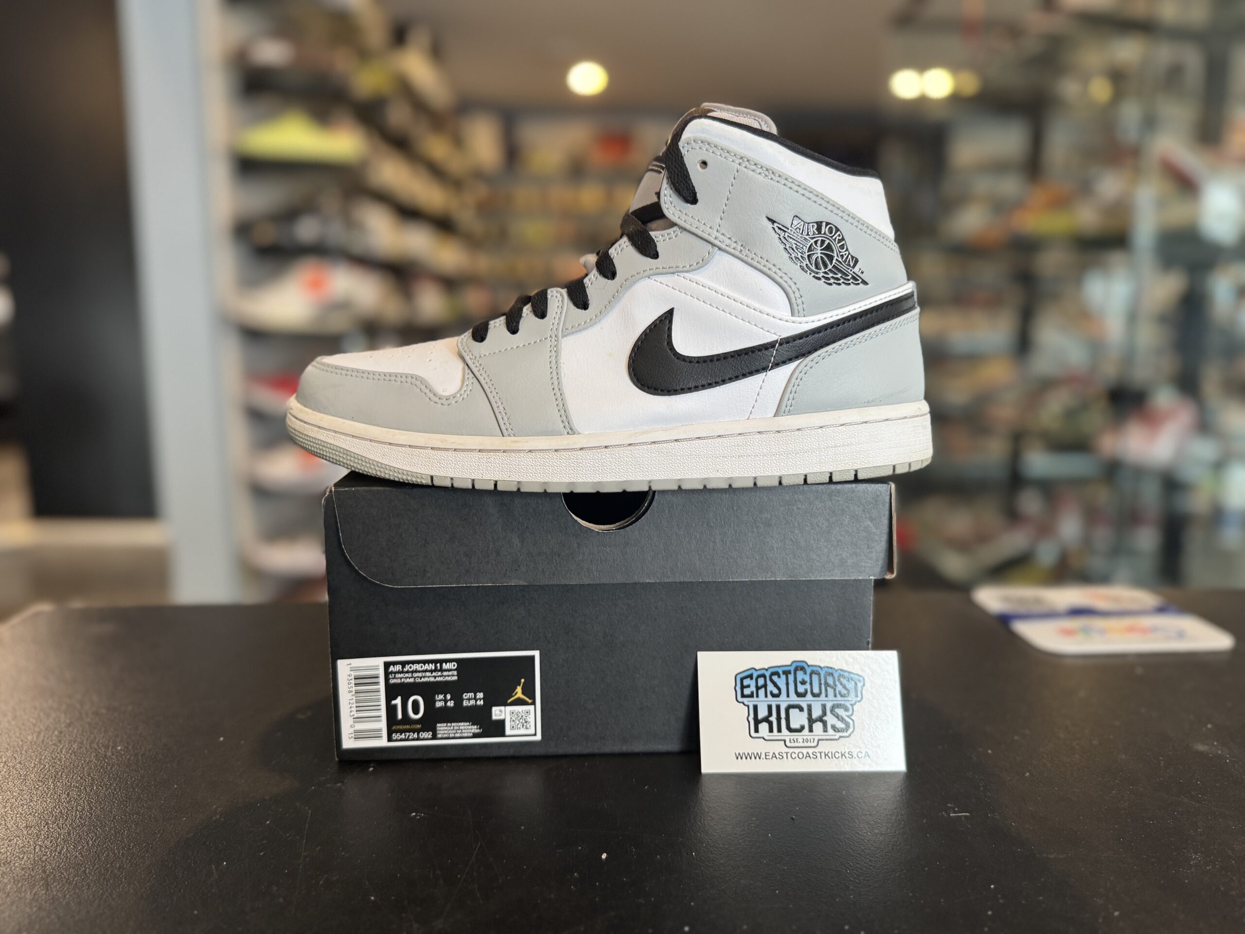 Preowned Jordan 1 Mid Light Smoke Grey Size 10