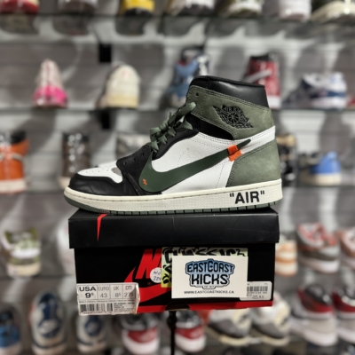 Preowned Jordan 1 Retro High Clay Green Off White Custom Size 9.5