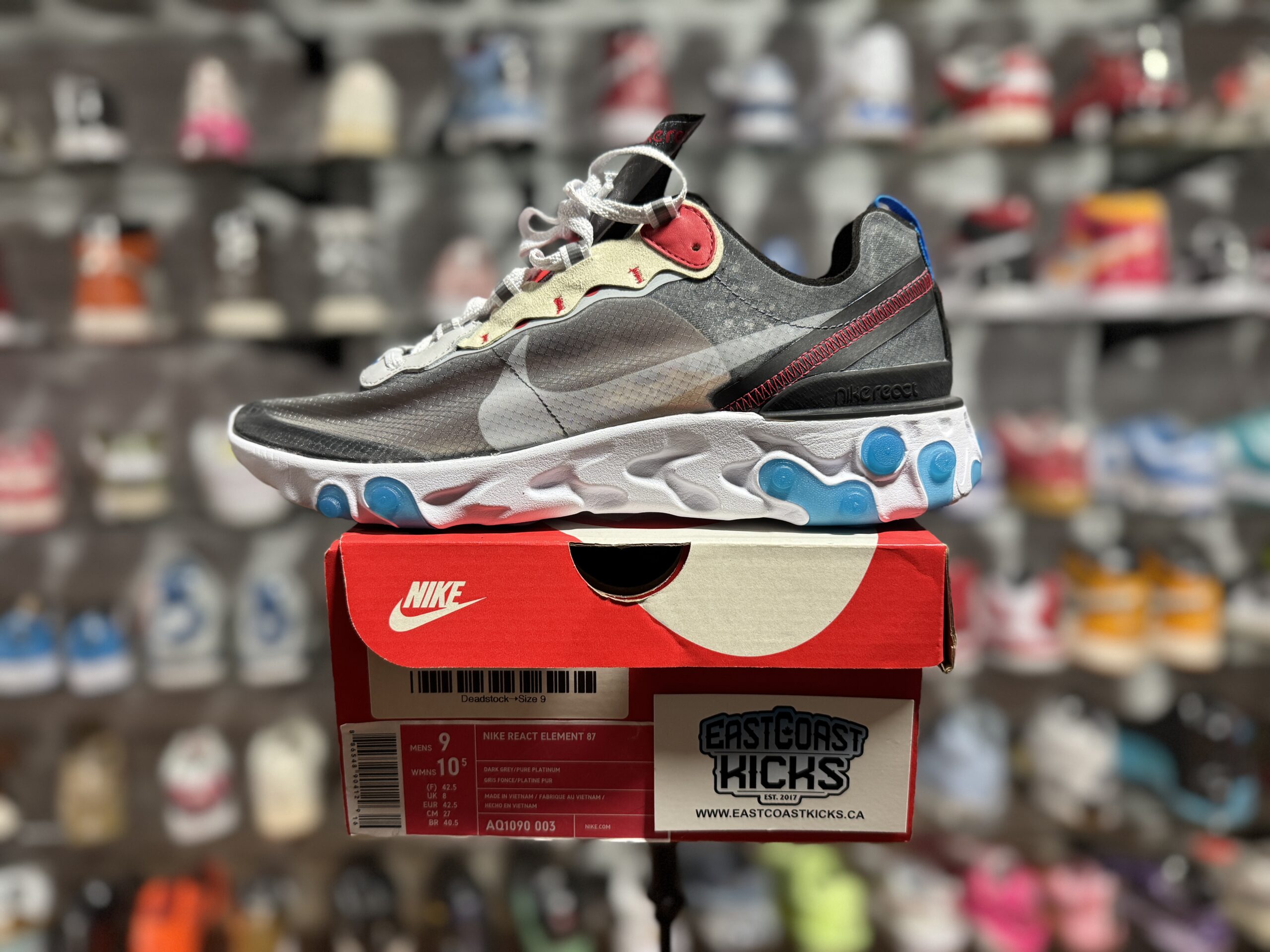 Nike React Element 87 Dark Grey Photo Blue Size 9