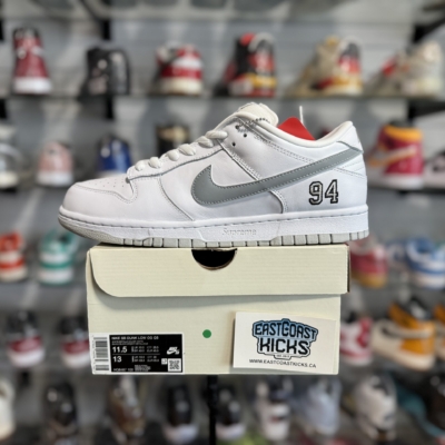 Nike SB Dunk Low Supreme 94 White Metallic Silver Size 11.5