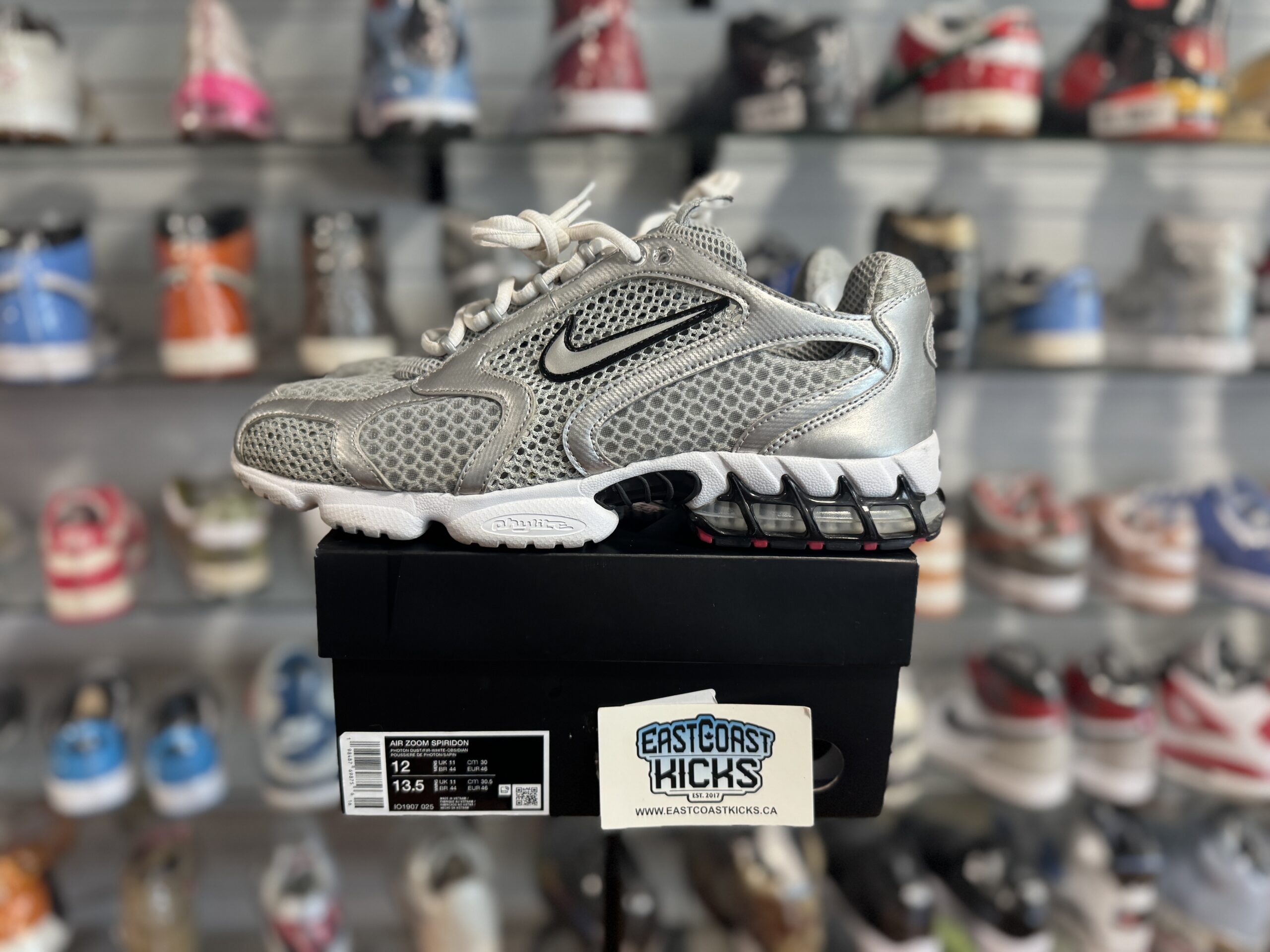 Preowned Nike Air Zoom Spiridon Cage Metallic Silver Size 12